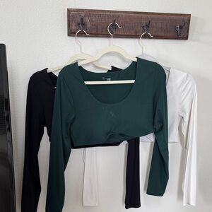 Offline aerie Long Sleeve Dark Green Scoop Neck Crop Top